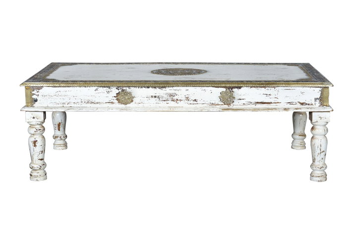 GINER Y COLOMER Table basse en bois de manguier blanc vieilli